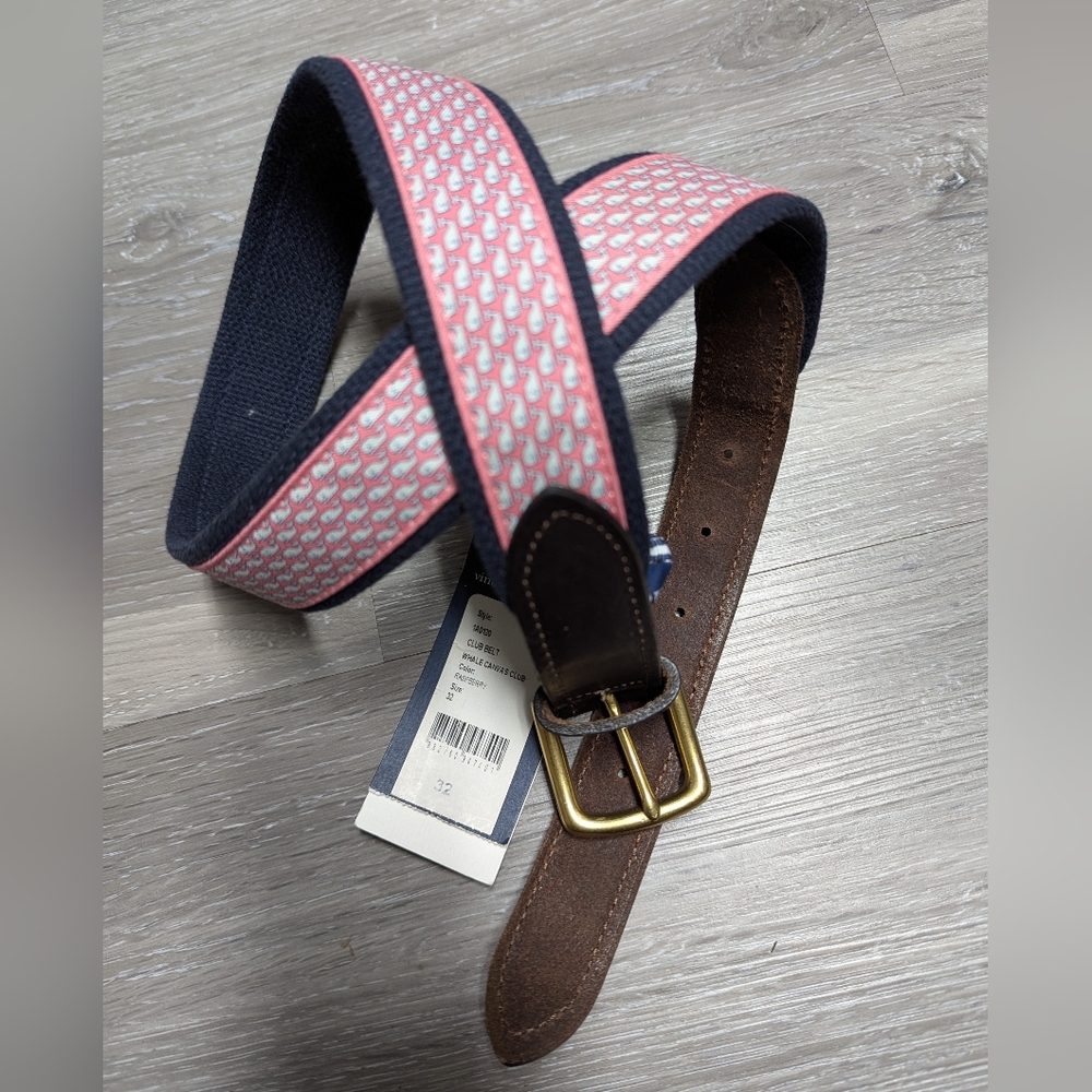 NWT Vineyard Vines Raspberry Canvas Whale Club Belt Size 32